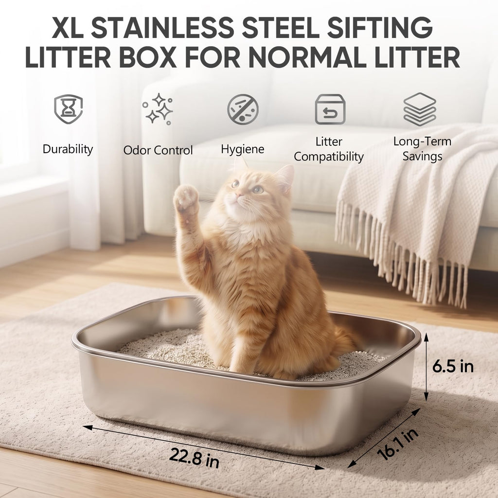 Stainless Steel Sifting Litter Box with Lid Y747244
