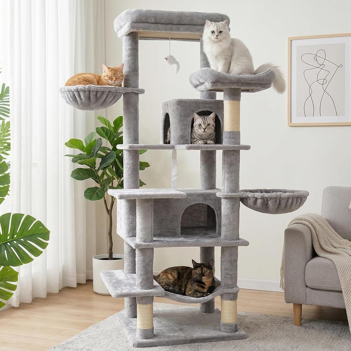 68 Inches Multi-Level Cat Tree Tower with Sisal Scratching Posts F98342