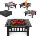 32'' Wood Burning Square Fire Pit with Grill Grate W806452