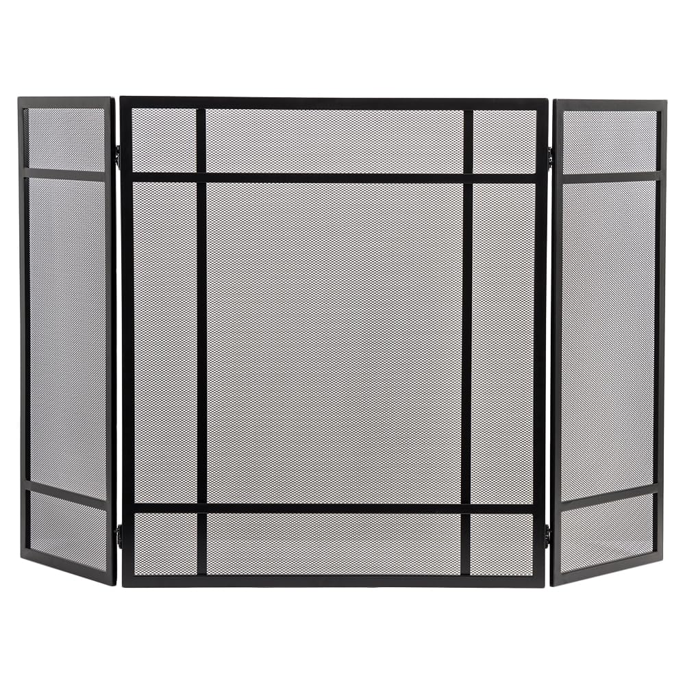 Black 3-Panel Steel Mesh Trifold Fireplace Screen Q559