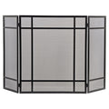 Black 3-Panel Steel Mesh Trifold Fireplace Screen Q559