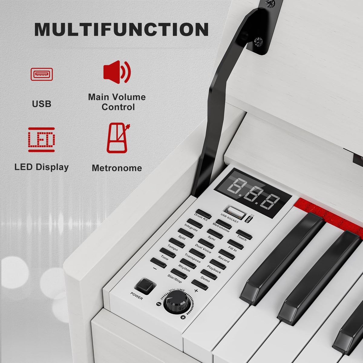 88 Weighted Key Digital Piano with Duet Piano Bench, Full Size Heavy Hammer Weighted Action Electric Piano Keyboard with USB MIDI, White K34441