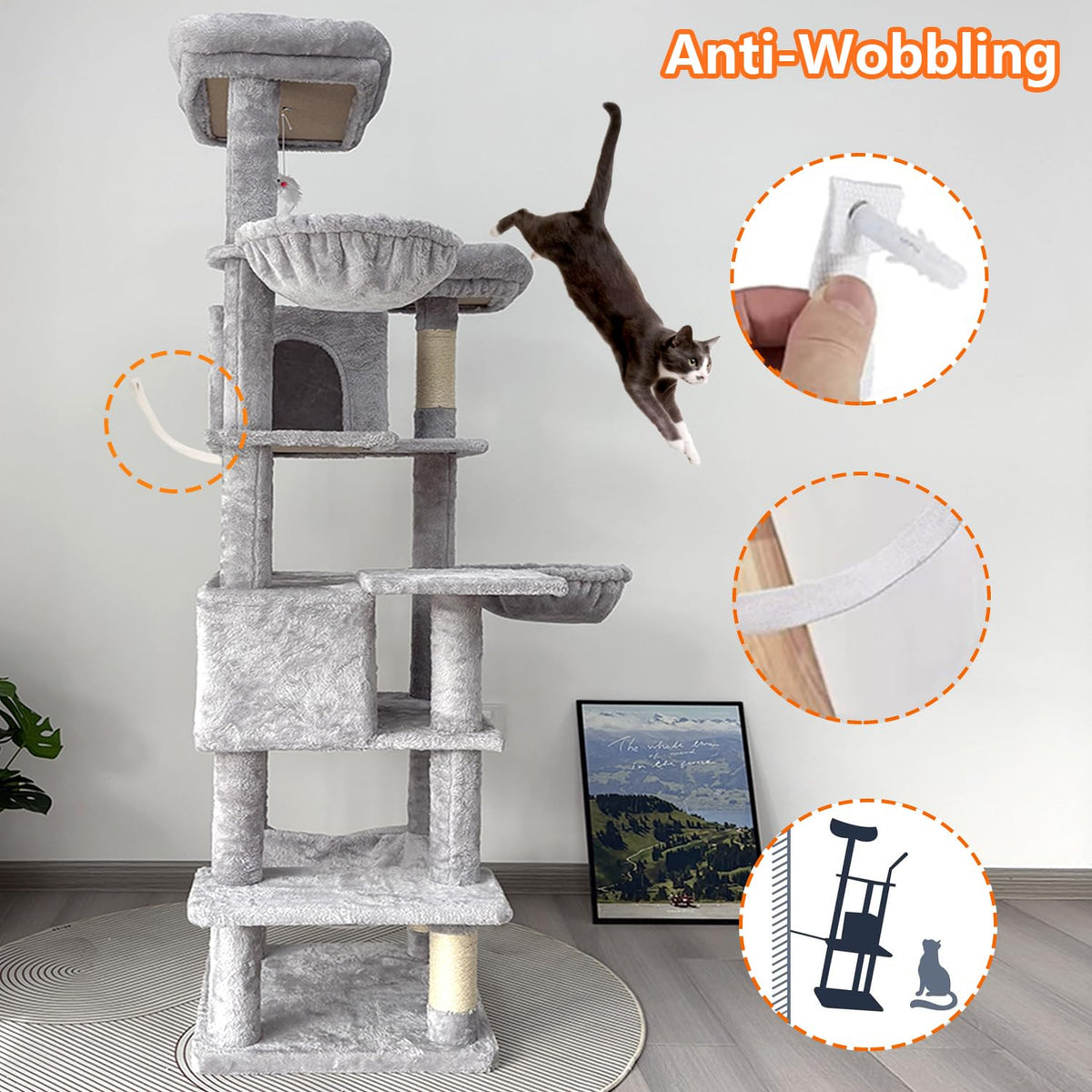68 Inches Multi-Level Cat Tree Tower with Sisal Scratching Posts F98342