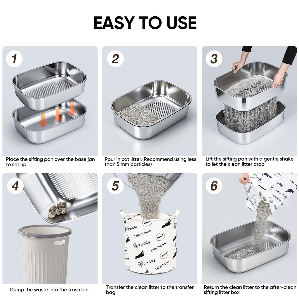 Stainless Steel Sifting Litter Box with Lid Y747244