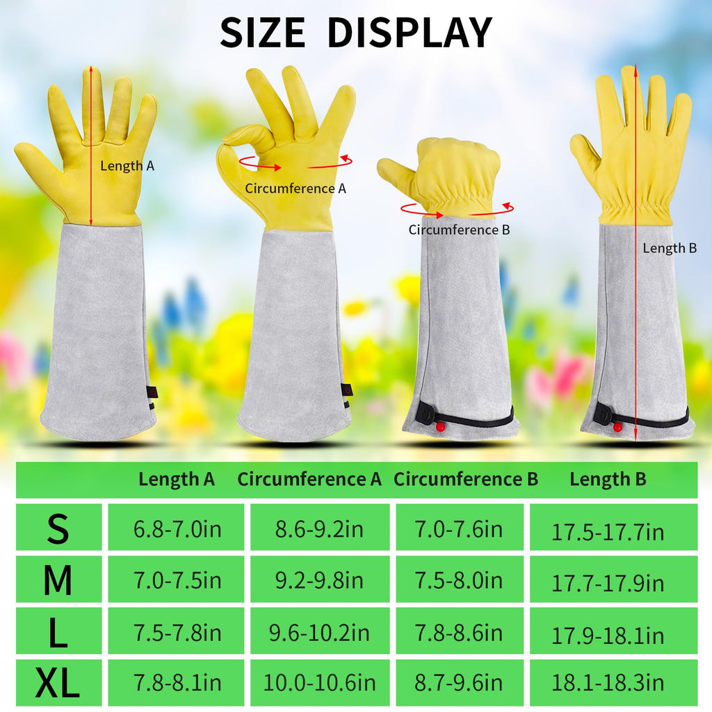 Long Leather Gardening Gloves with Adjustable Cuff M143283