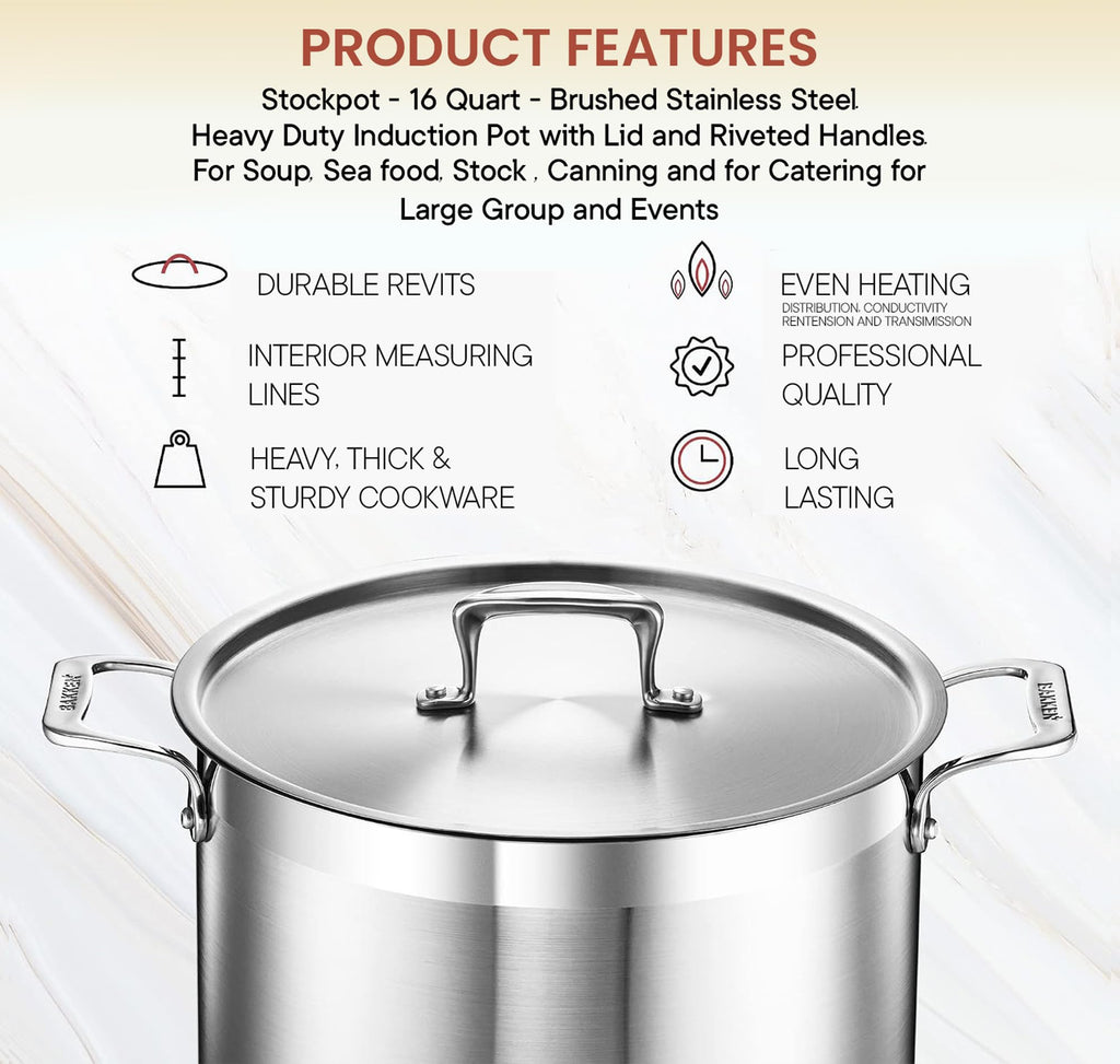 16 Quart Stainless Steel Stockpot with Lid W980724