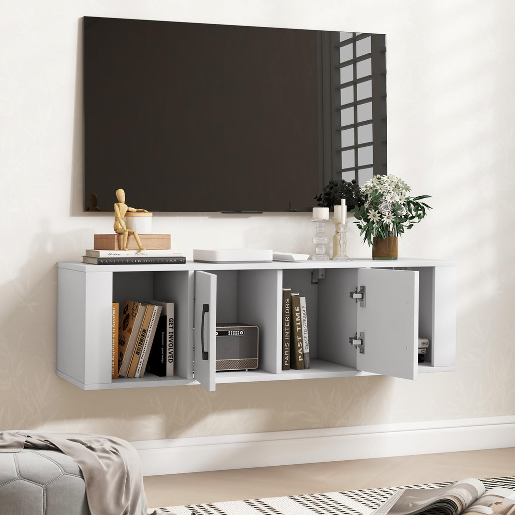 Wall Mounted Storage Cabinet, 2 Cube Floating Desk with Doors, White C1198