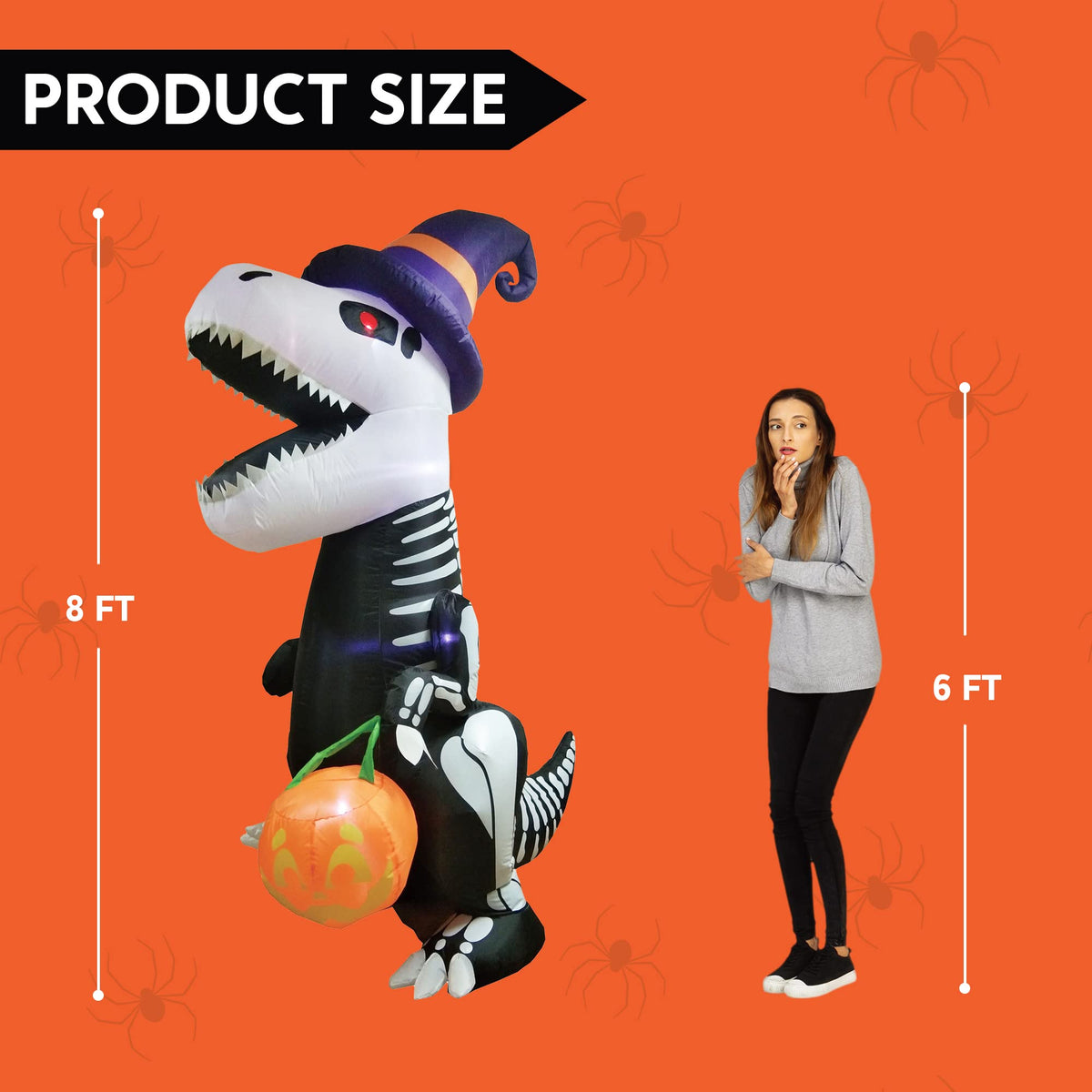 8 FT Inflatable Skeleton Dinosaur with Built-in LEDs J872153