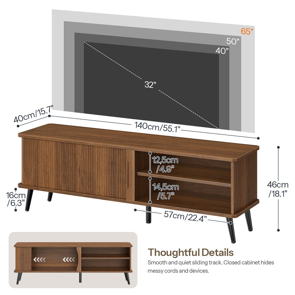 Mid Century Modern TV Stand with Storage C262