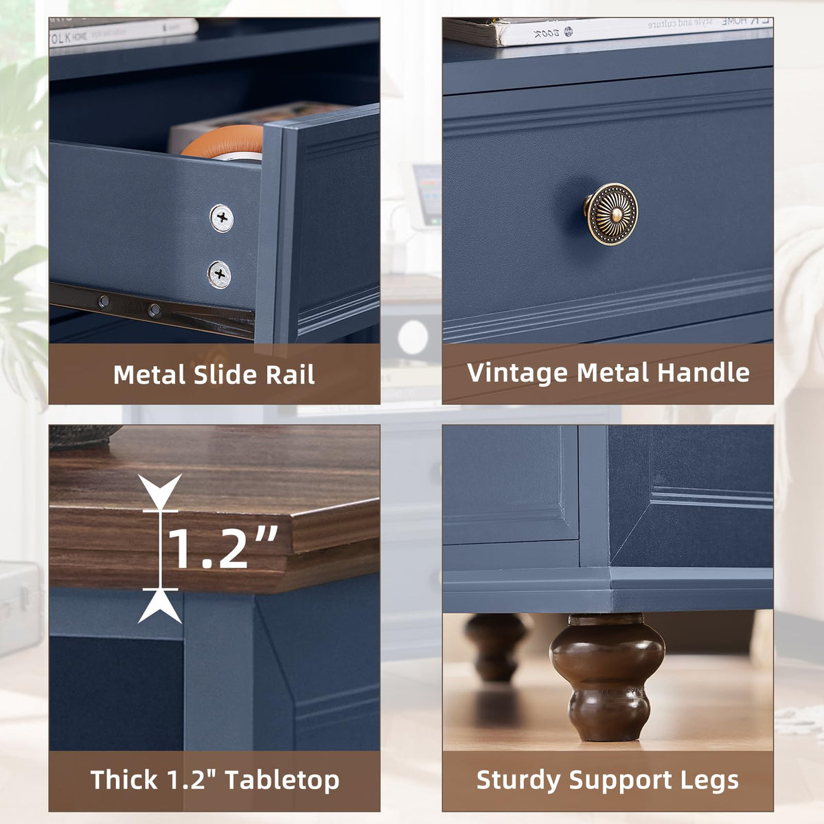 Blue 2 Drawer Nightstand Set of 2 with Charging Station H147