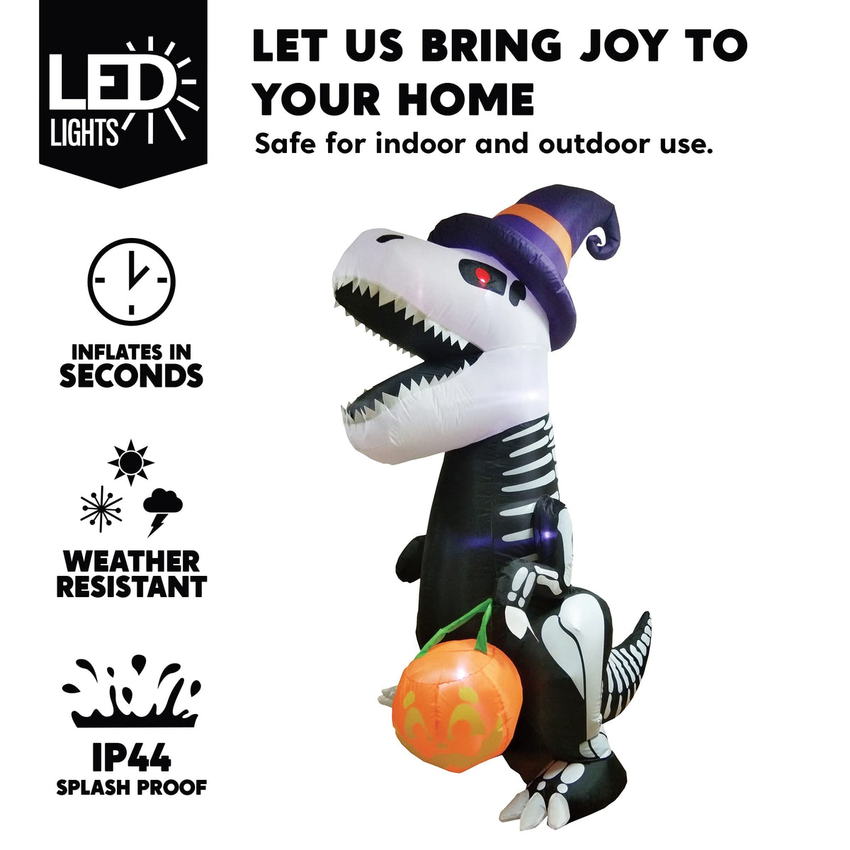 8 FT Inflatable Skeleton Dinosaur with Built-in LEDs J872153