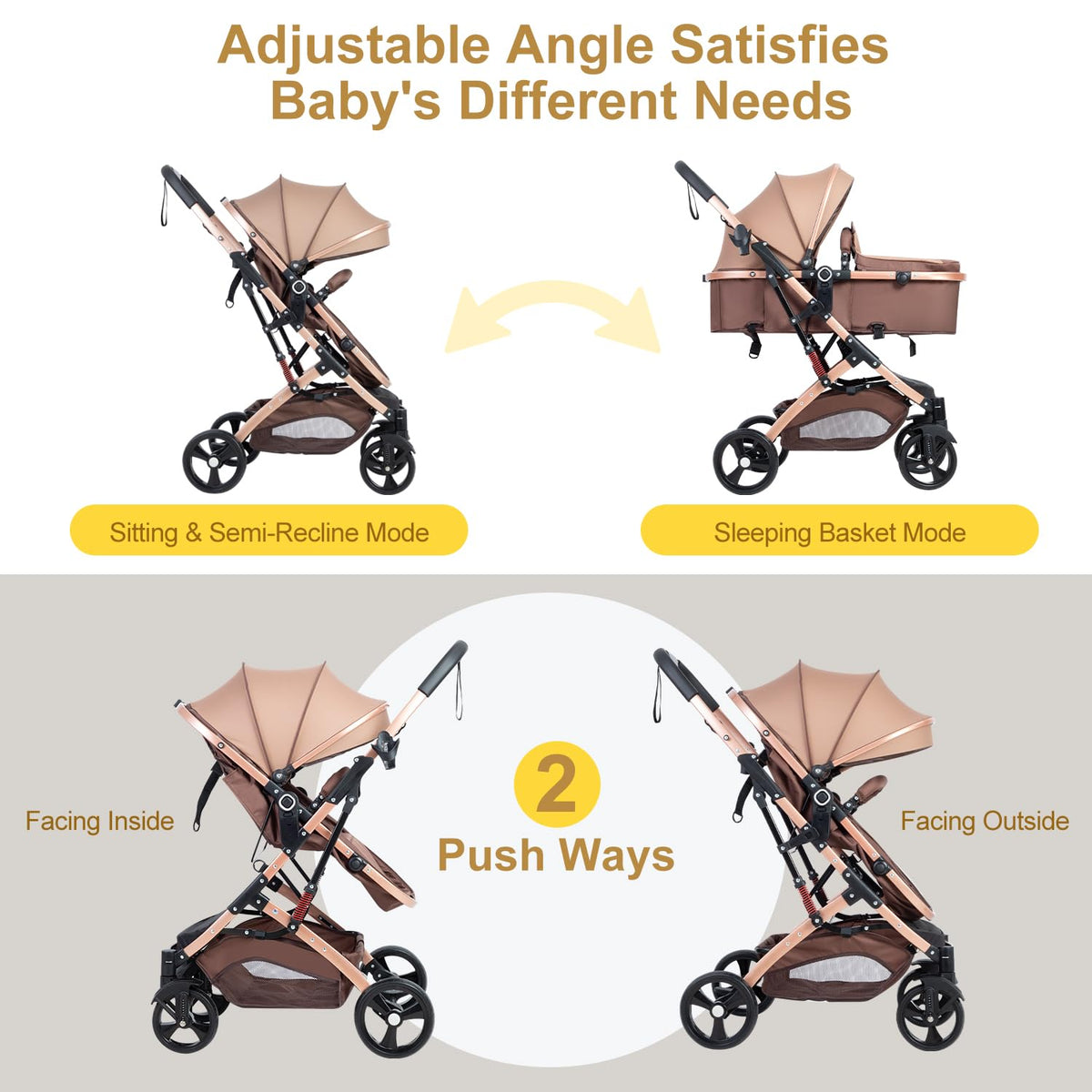 2 in 1 Foldable Baby Stroller with Adjustable Canopy F6809