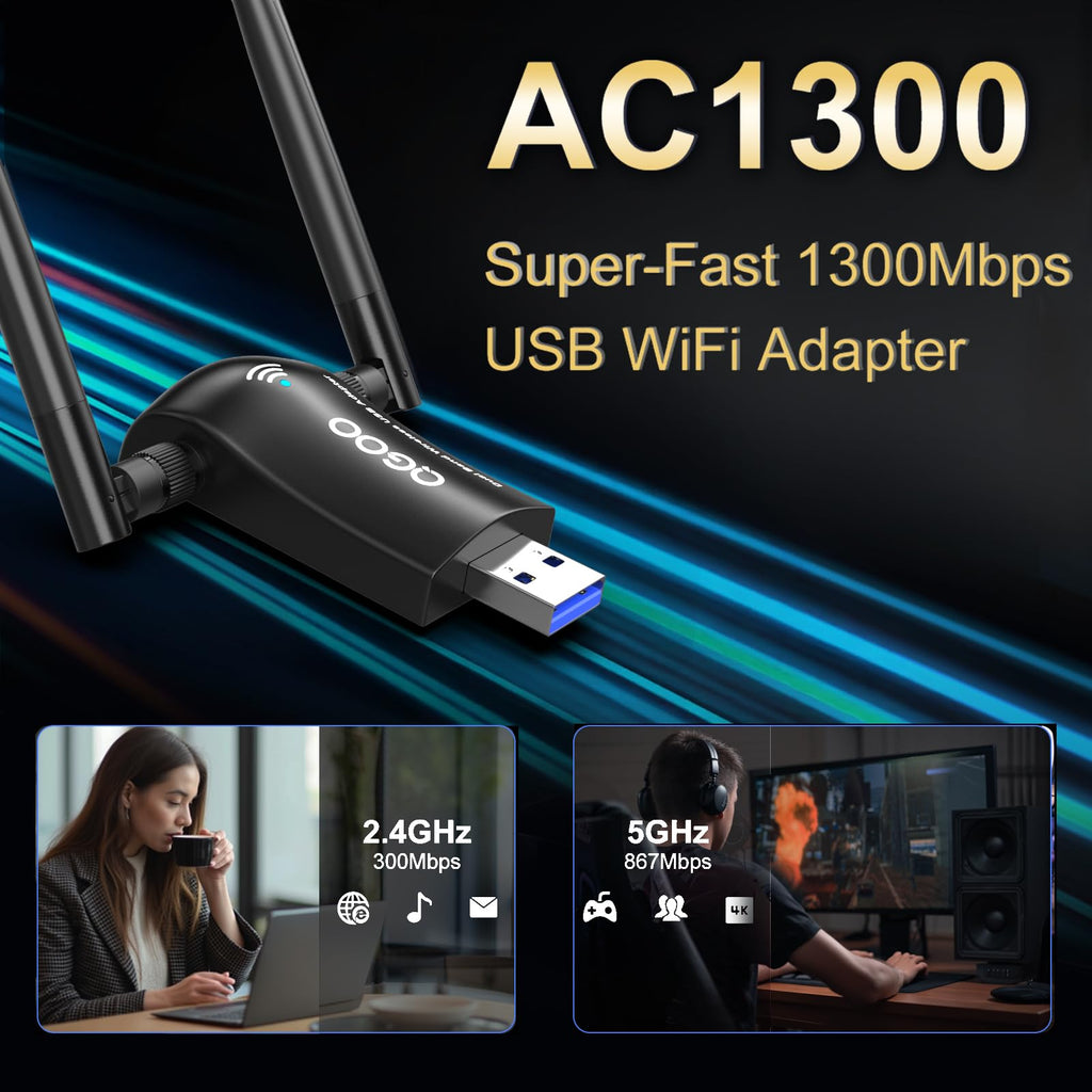 Wireless AC1300Mbps USB 3.0 WiFi Adapter with 5dBi Dual Antennas R431