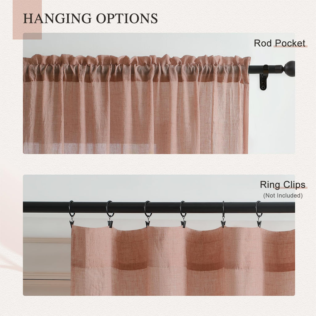 Blush Pink Sheer Cotton Linen Curtains 2 Panels W89608