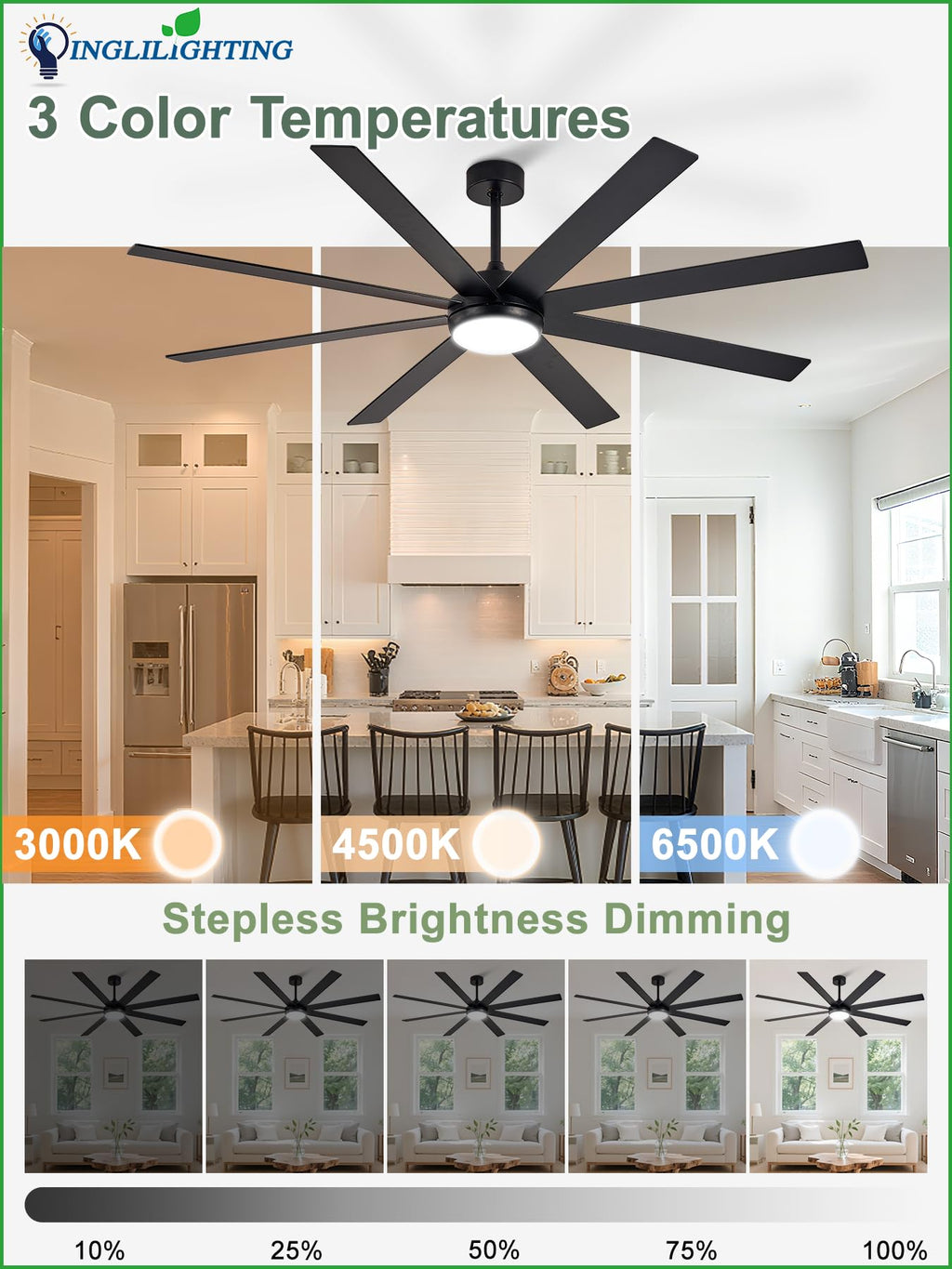 Black 72in Ceiling Fan with Lights A276766