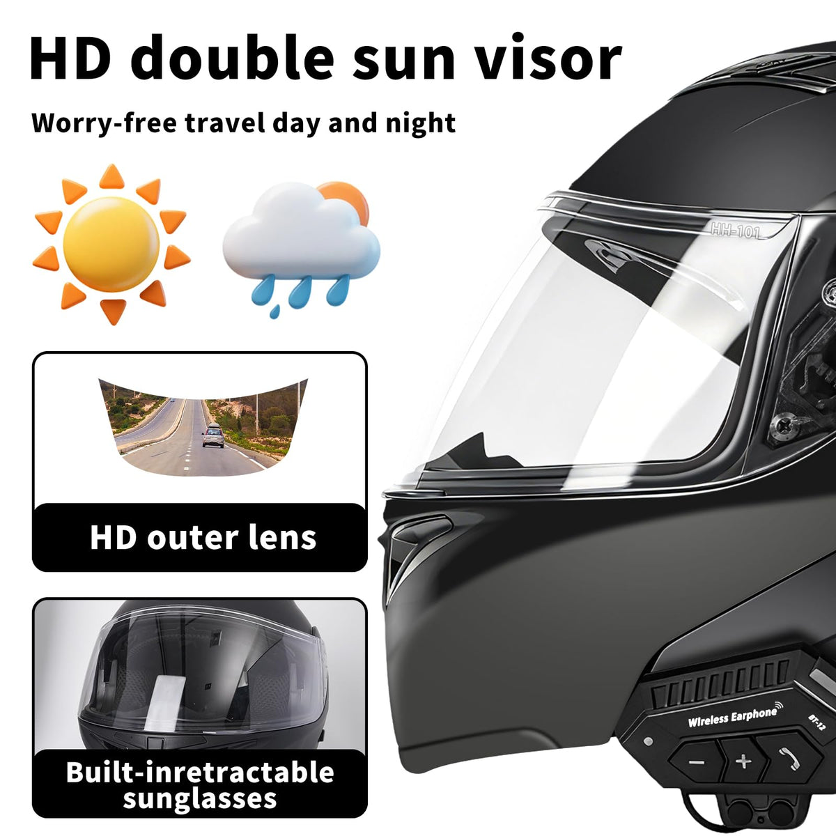 Modular Flip Up Full Face Motorcycle Helmet with Dual Visor J215