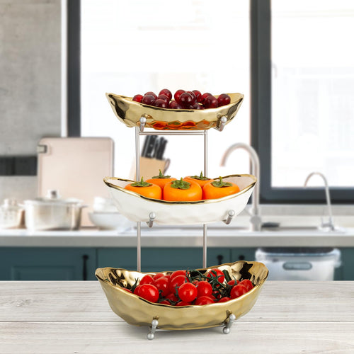 3 Tier Ceramic Serving Bowls with Metal Stand Z72403