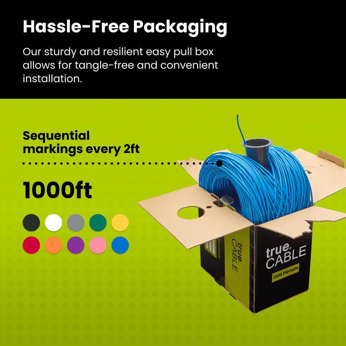 Blue 1000ft Cat6 Plenum Bare Copper Ethernet Cable I7795
