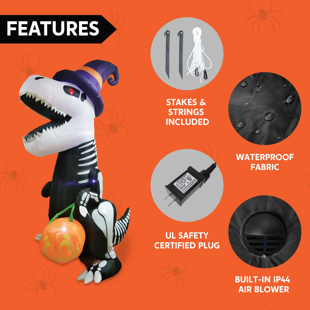 8 FT Inflatable Skeleton Dinosaur with Built-in LEDs J872153