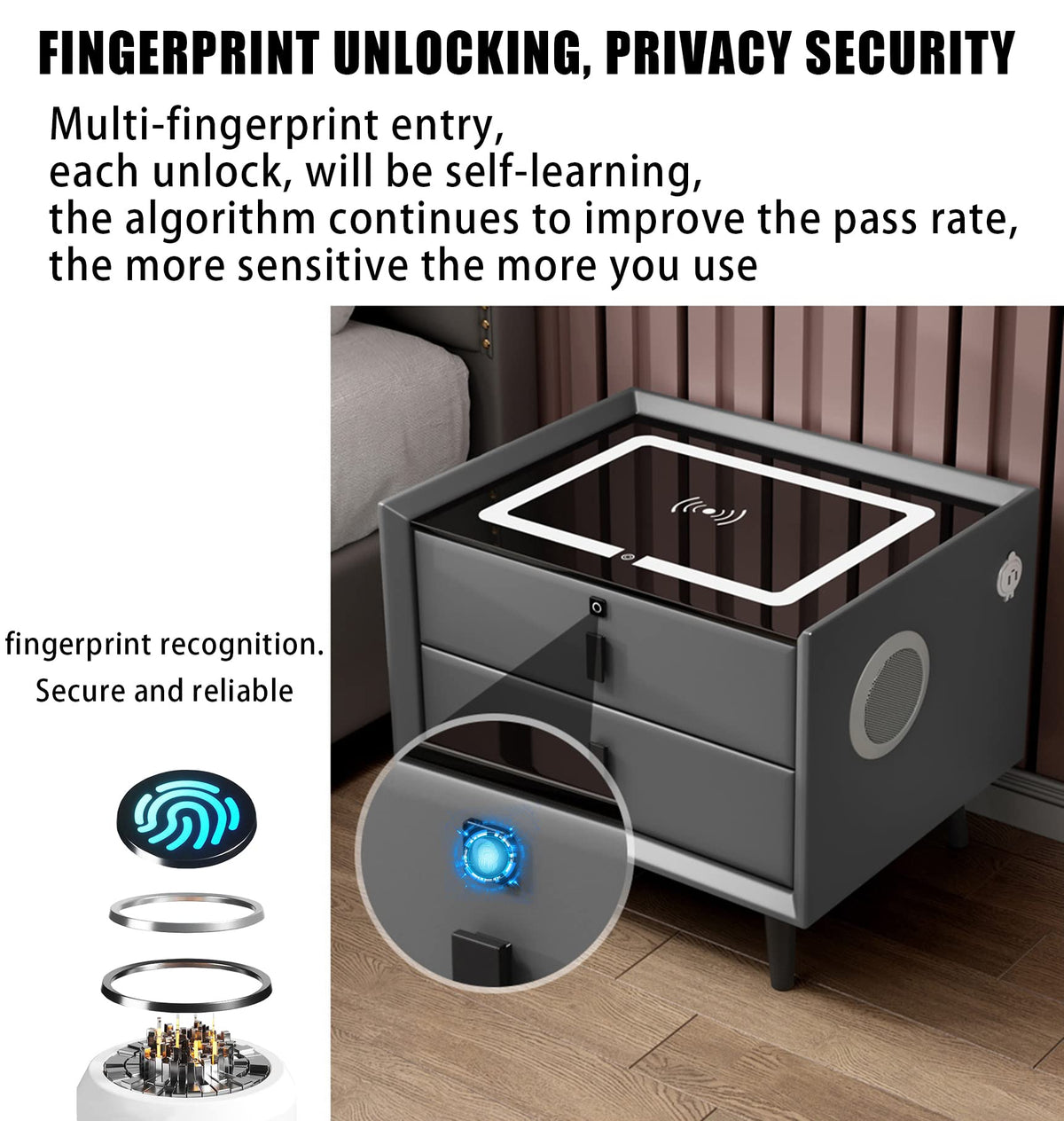 Orange 3 Drawer Wooden Nightstand with Wireless Charging Z4535