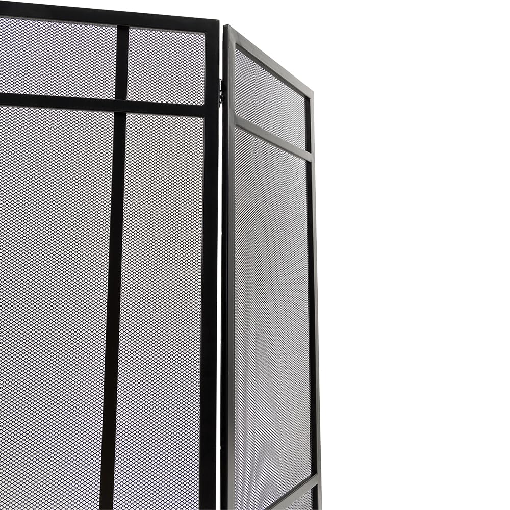 Black 3-Panel Steel Mesh Trifold Fireplace Screen Q559