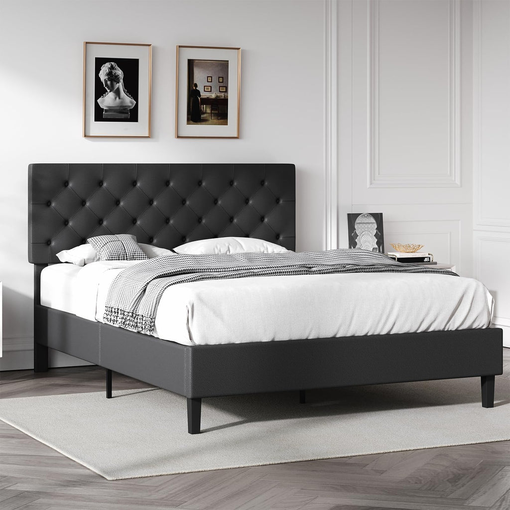 Queen Faux Leather Bed Frame with Headboard J1632