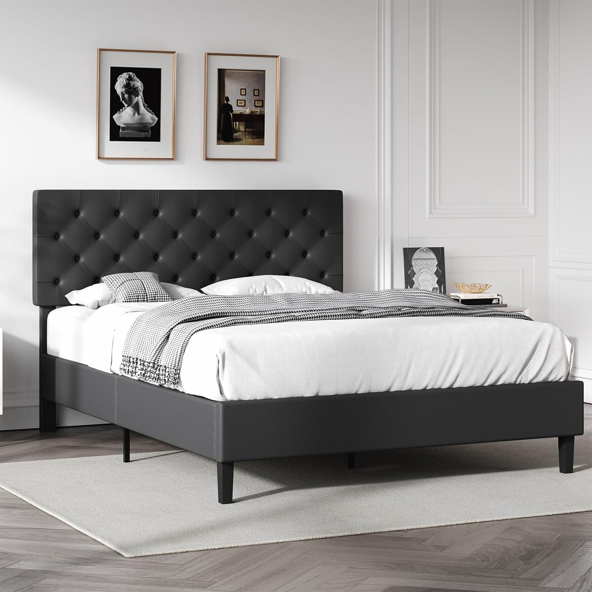 Queen Faux Leather Bed Frame with Headboard J1632