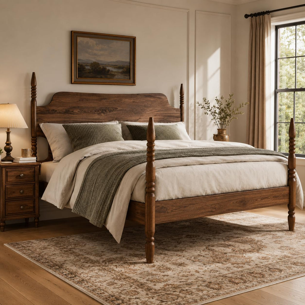 King Size Wood Platform Bed Frame with Curved Headboard S6705