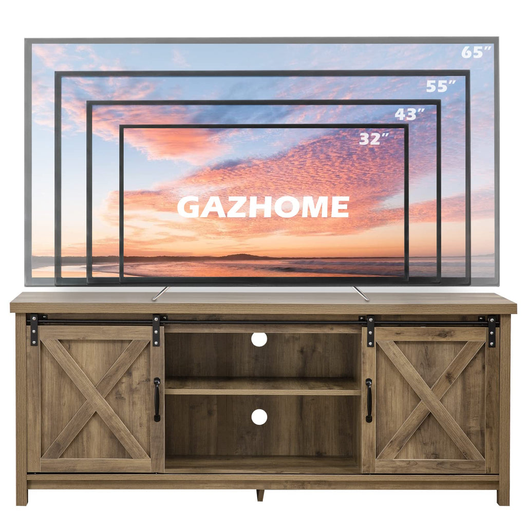 Light Grey Farmhouse TV Stand with Sliding Barn Doors W220
