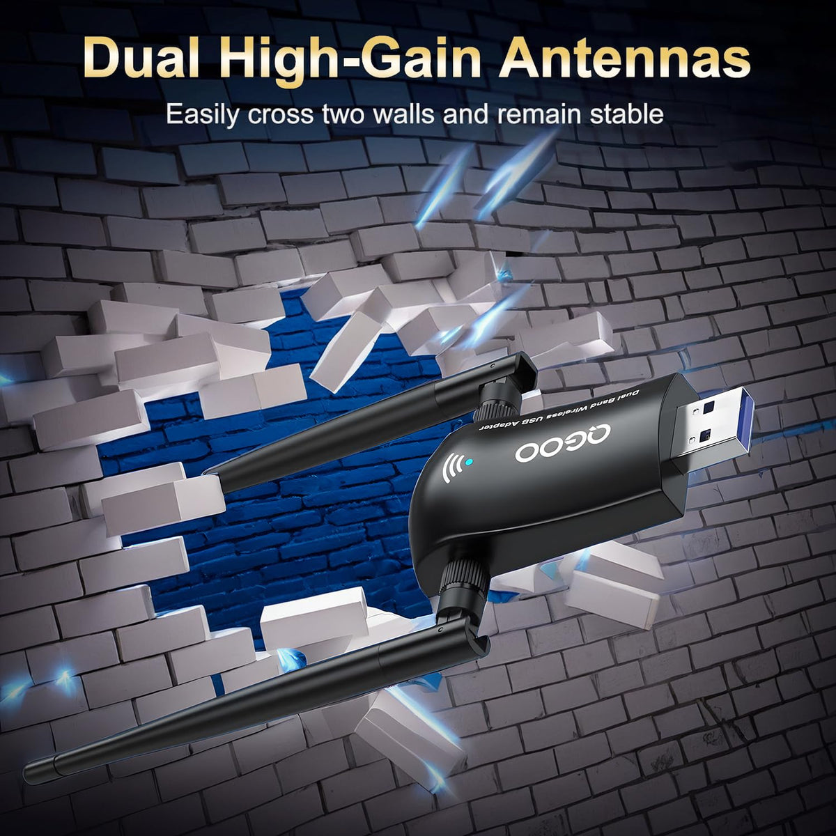 Wireless AC1300Mbps USB 3.0 WiFi Adapter with 5dBi Dual Antennas R431