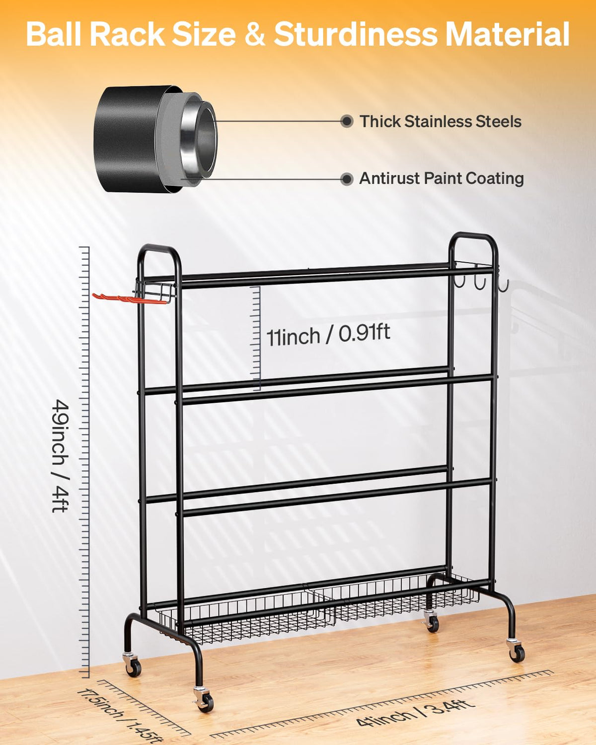 4 Tier Basketball Rack with Wheels A836385