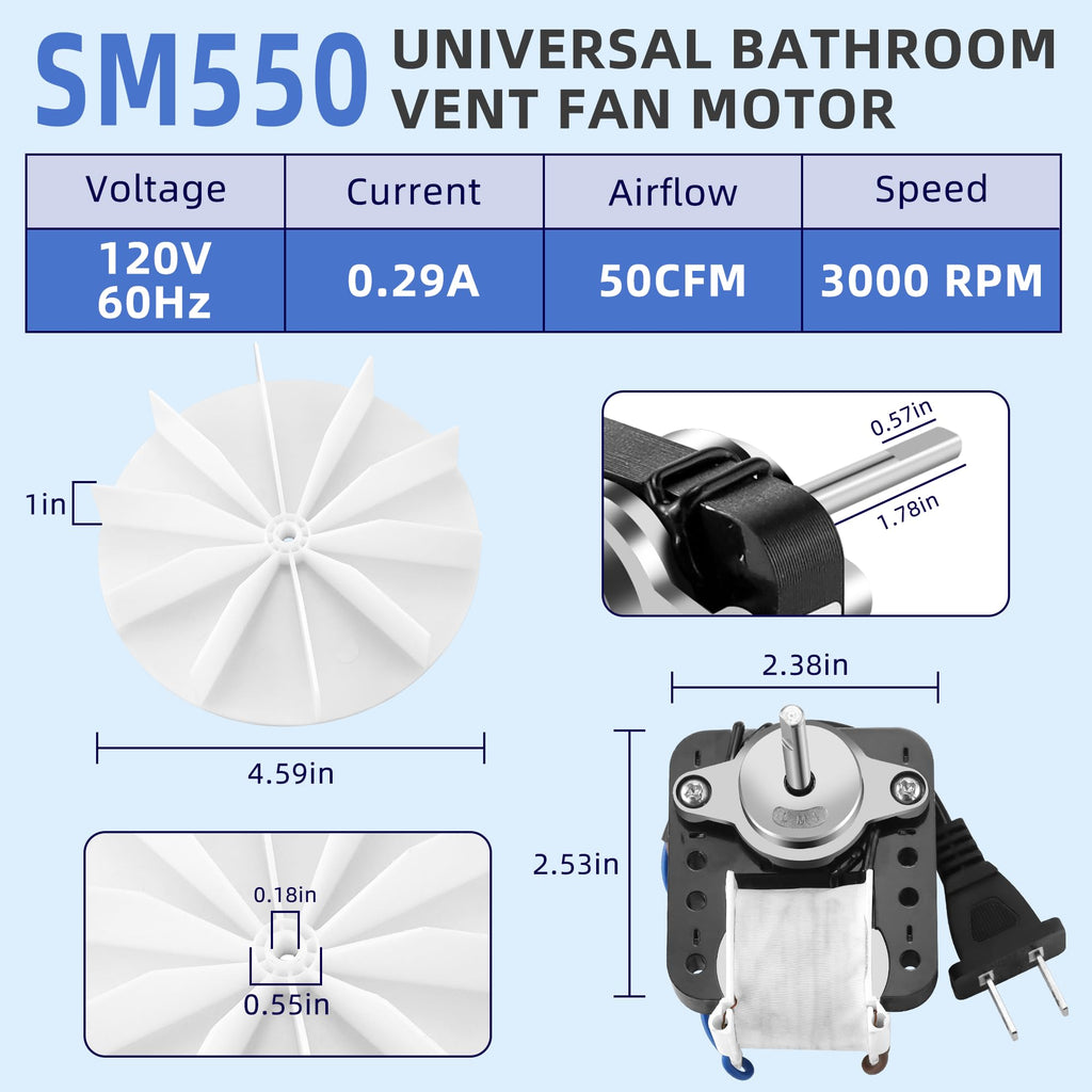 Universal Bathroom Exhaust Fan Motor 50 CFM 120V U41601