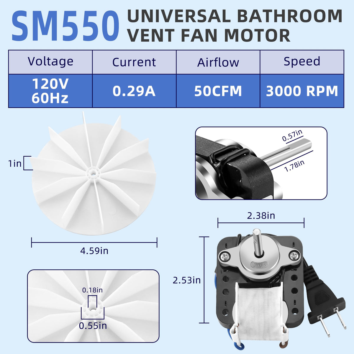 Universal Bathroom Exhaust Fan Motor 50 CFM 120V U41601