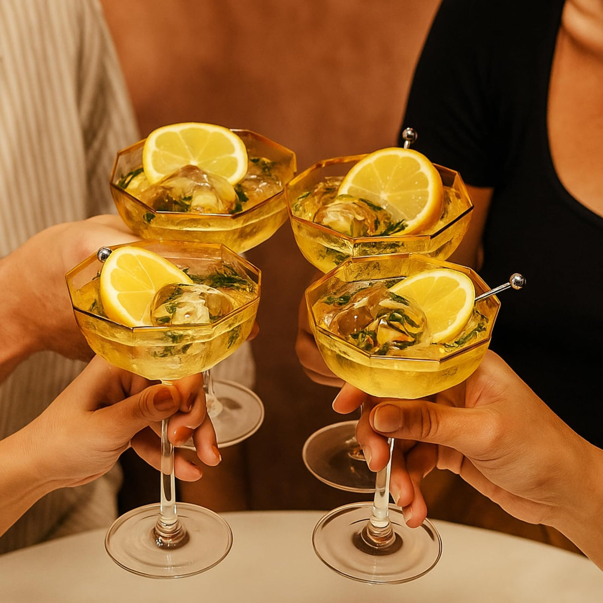 Champagne Coupe Glasses Set of 4 Gold Rim J8422