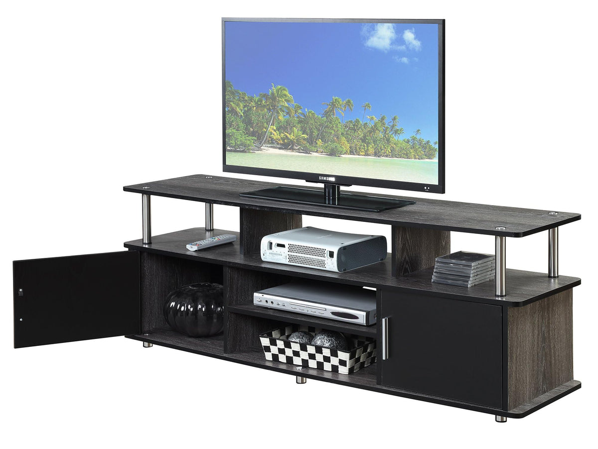 60" Weathered Gray Wood TV Stand with Cabinets and Shelves L478