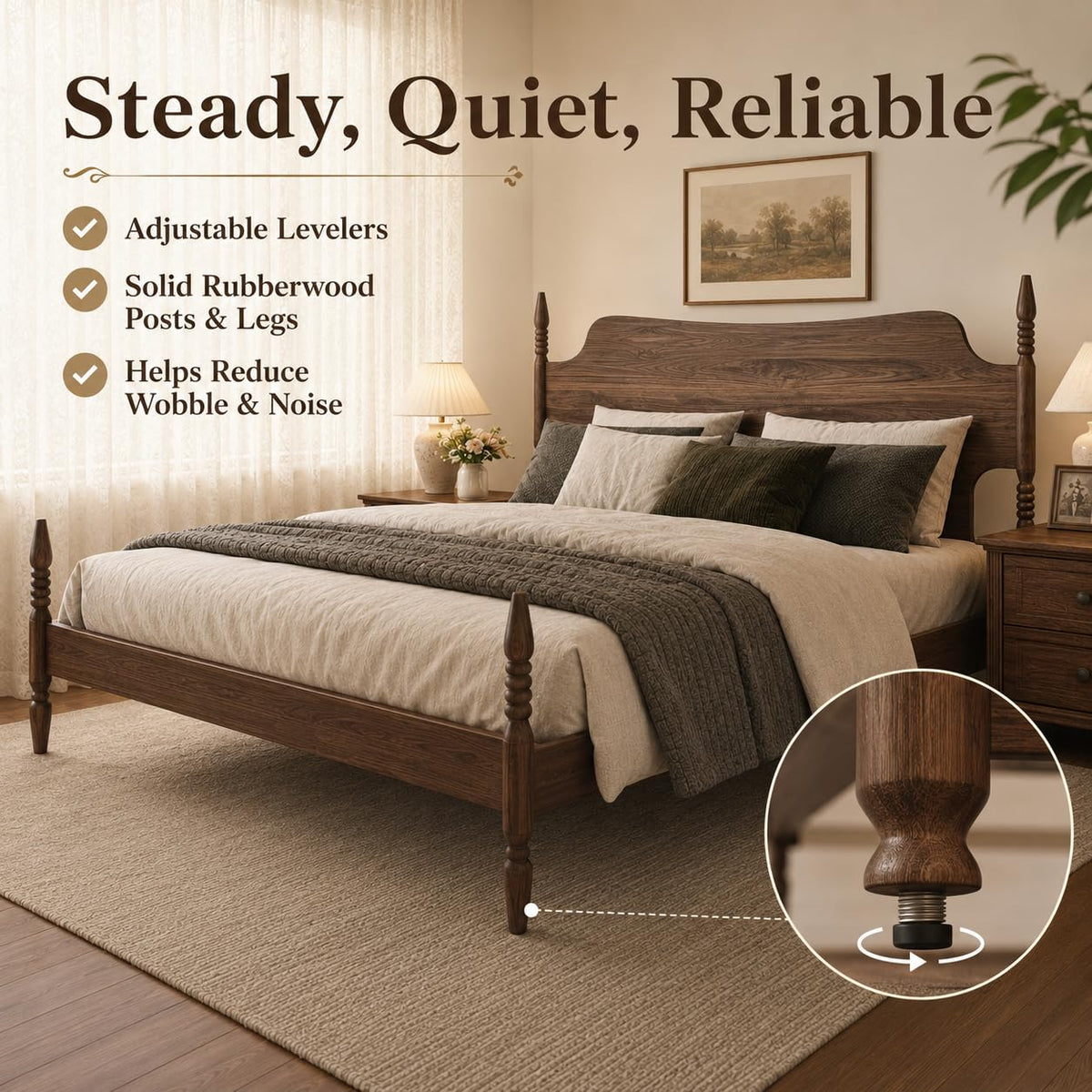 King Size Wood Platform Bed Frame with Curved Headboard S6705