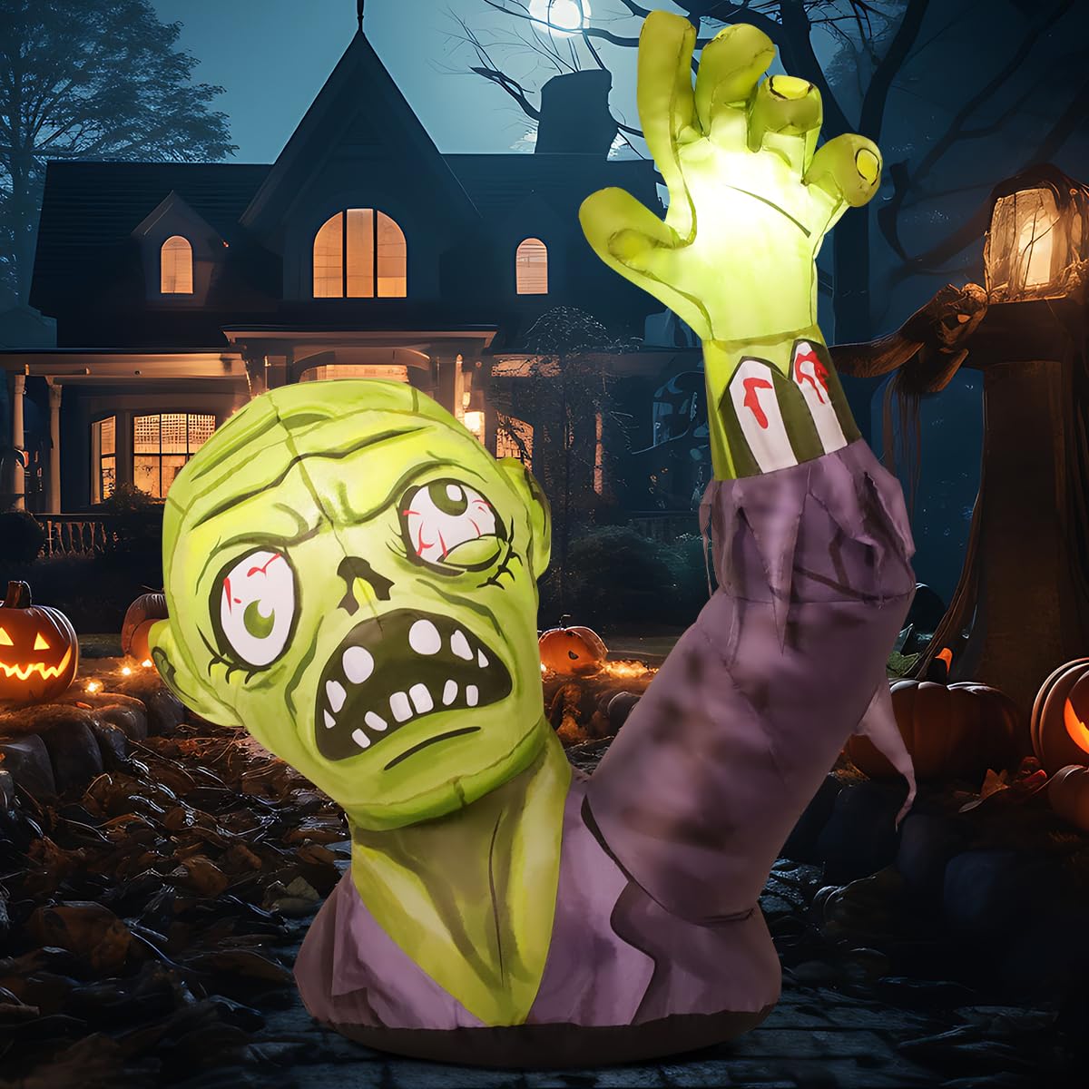 5.2 FT Halloween Inflatables Green Zombies with Built-in LEDs Q5298