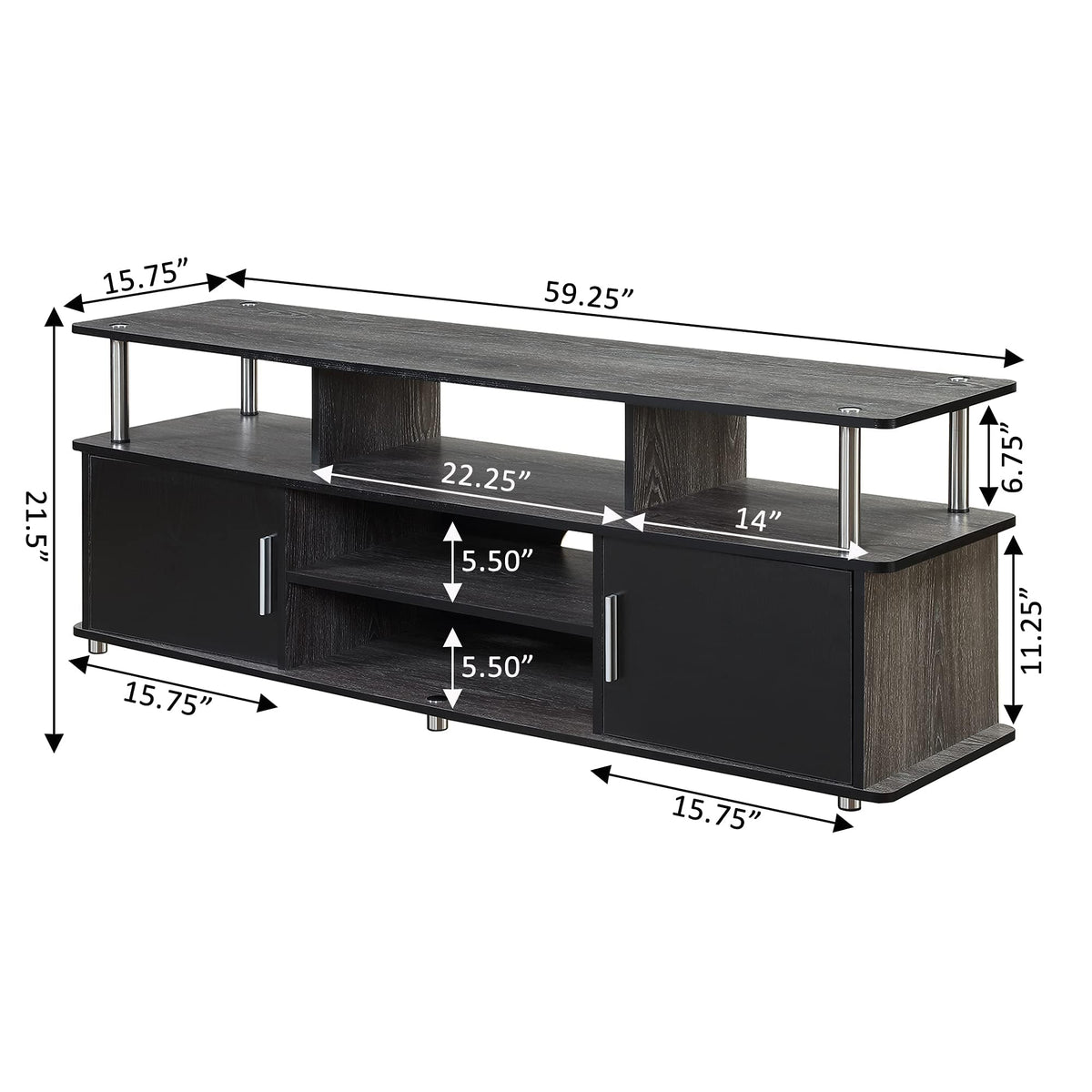 60" Weathered Gray Wood TV Stand with Cabinets and Shelves L478