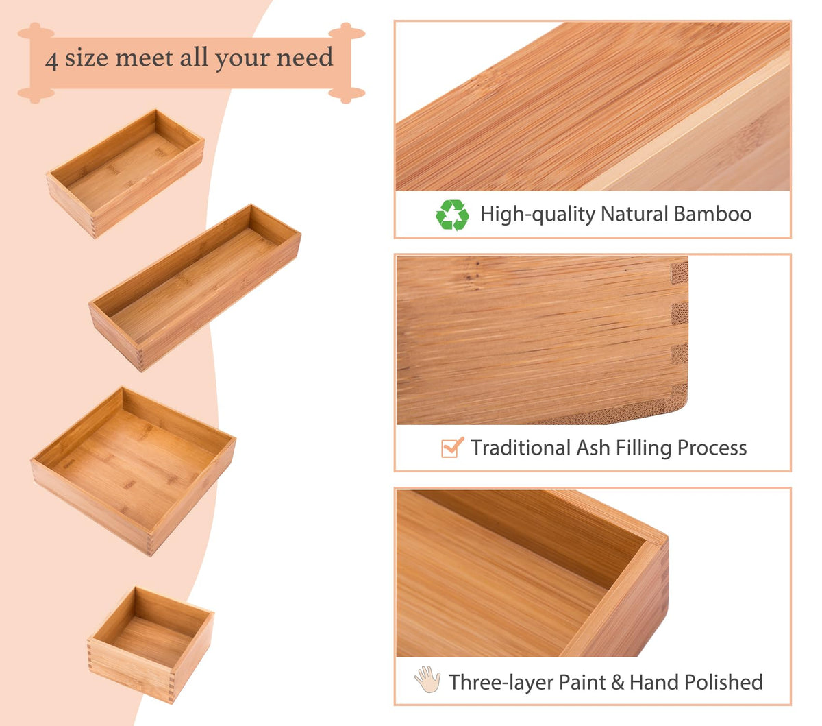 Bamboo Organizer Storage Boxes 4"*4" A266