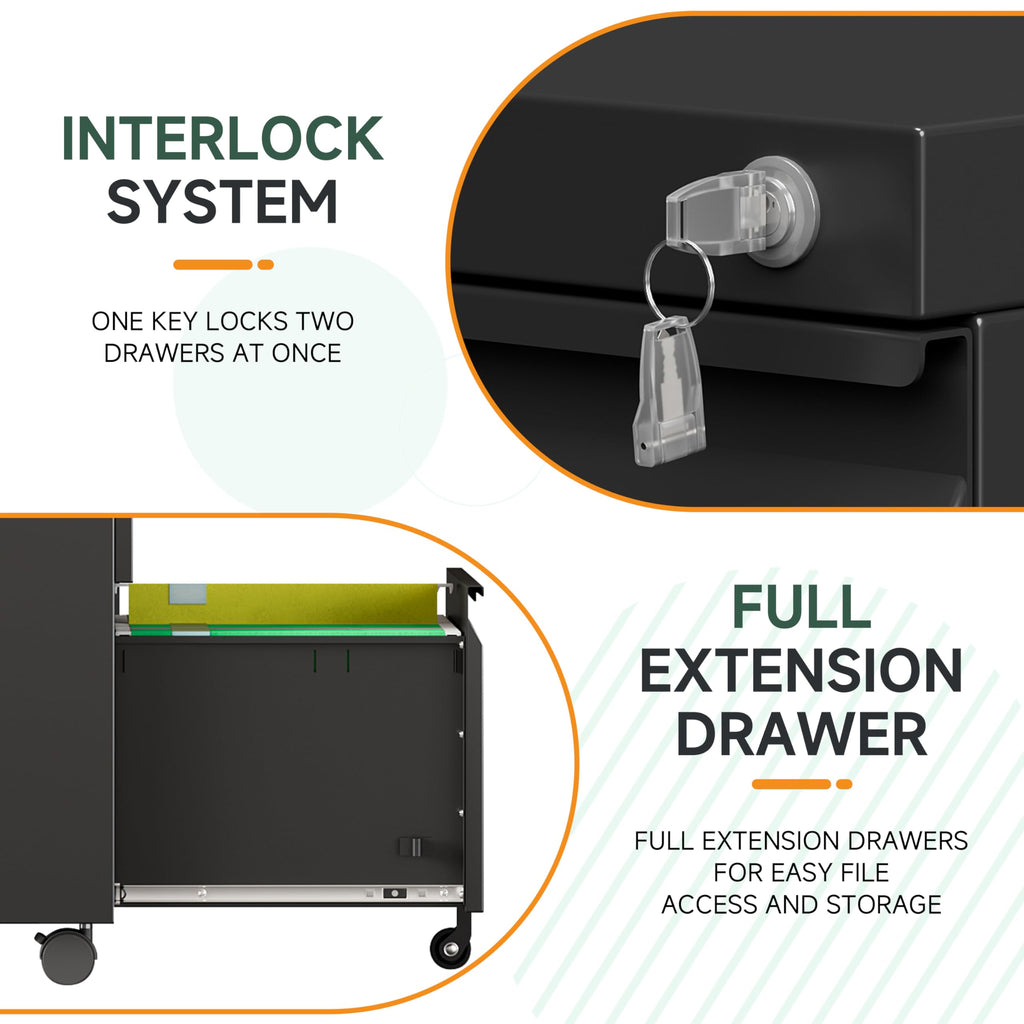 Black 2 Drawer Metal Rolling File Cabinet with Lock D164892
