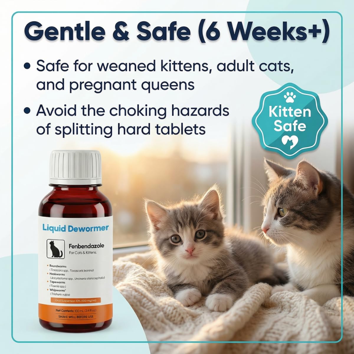 Liquid Fenbendazole Dewormer for Cats & Kittens 100ml L802396