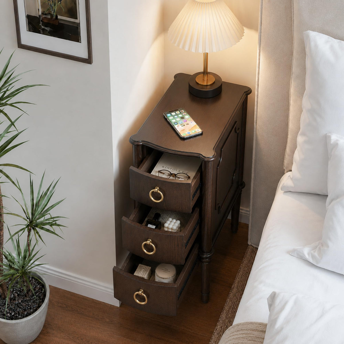 Narrow Wood Nightstands Set of 2 I6810