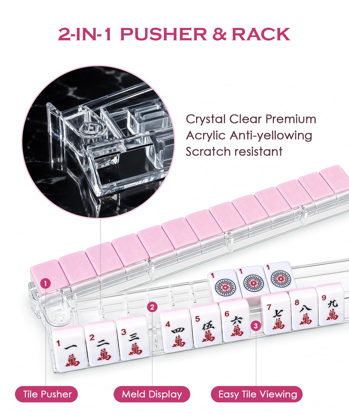 Set of 4 Clear Acrylic Non-slip Mahjong Racks with Pushers L7930