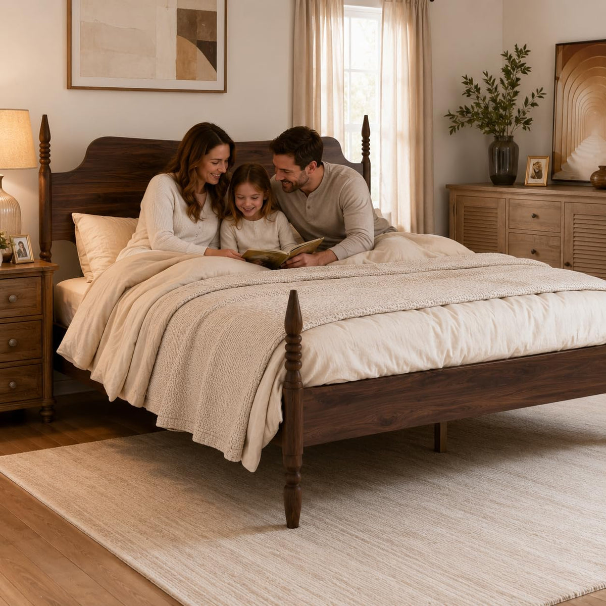 King Size Wood Platform Bed Frame with Curved Headboard S6705