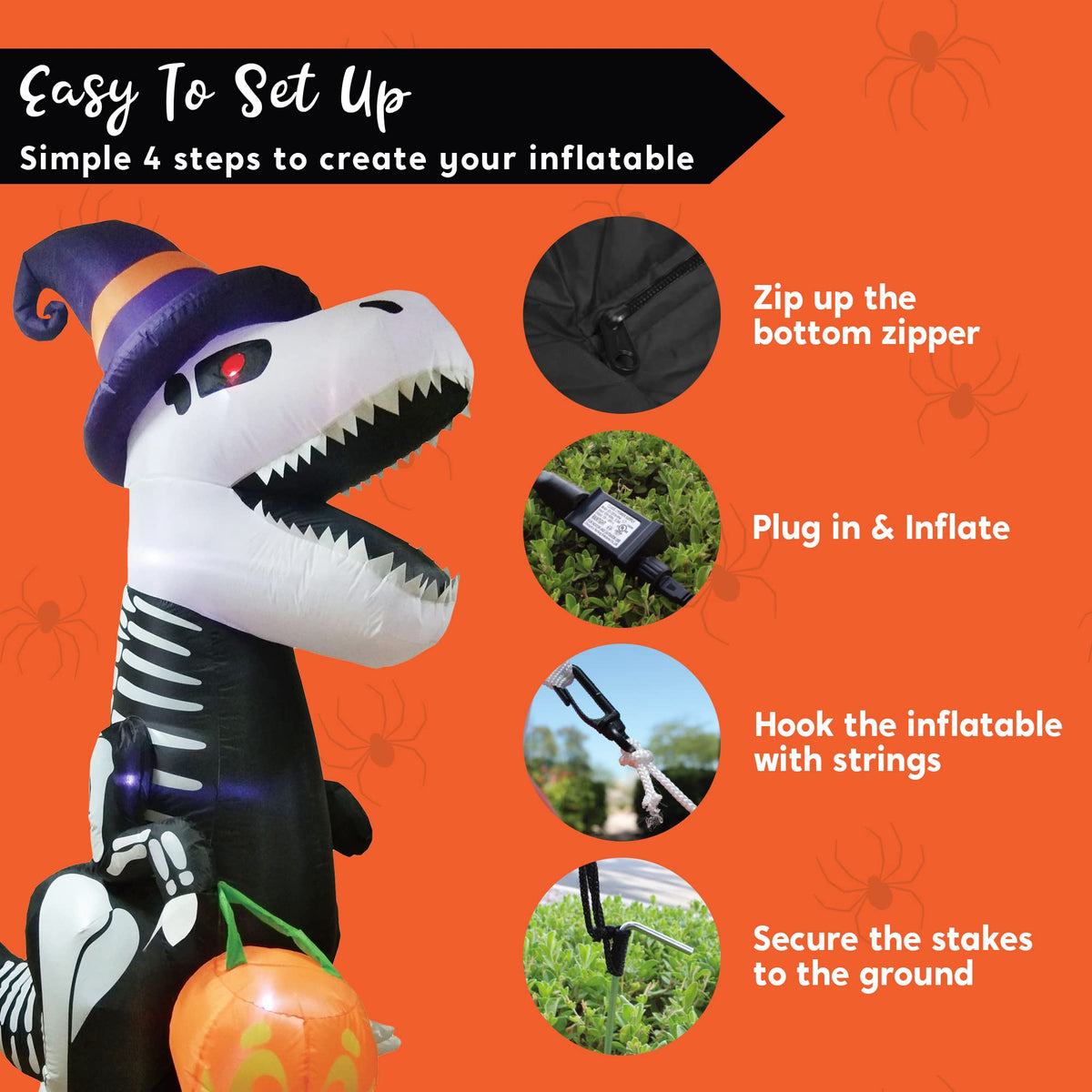 8 FT Inflatable Skeleton Dinosaur with Built-in LEDs J872153