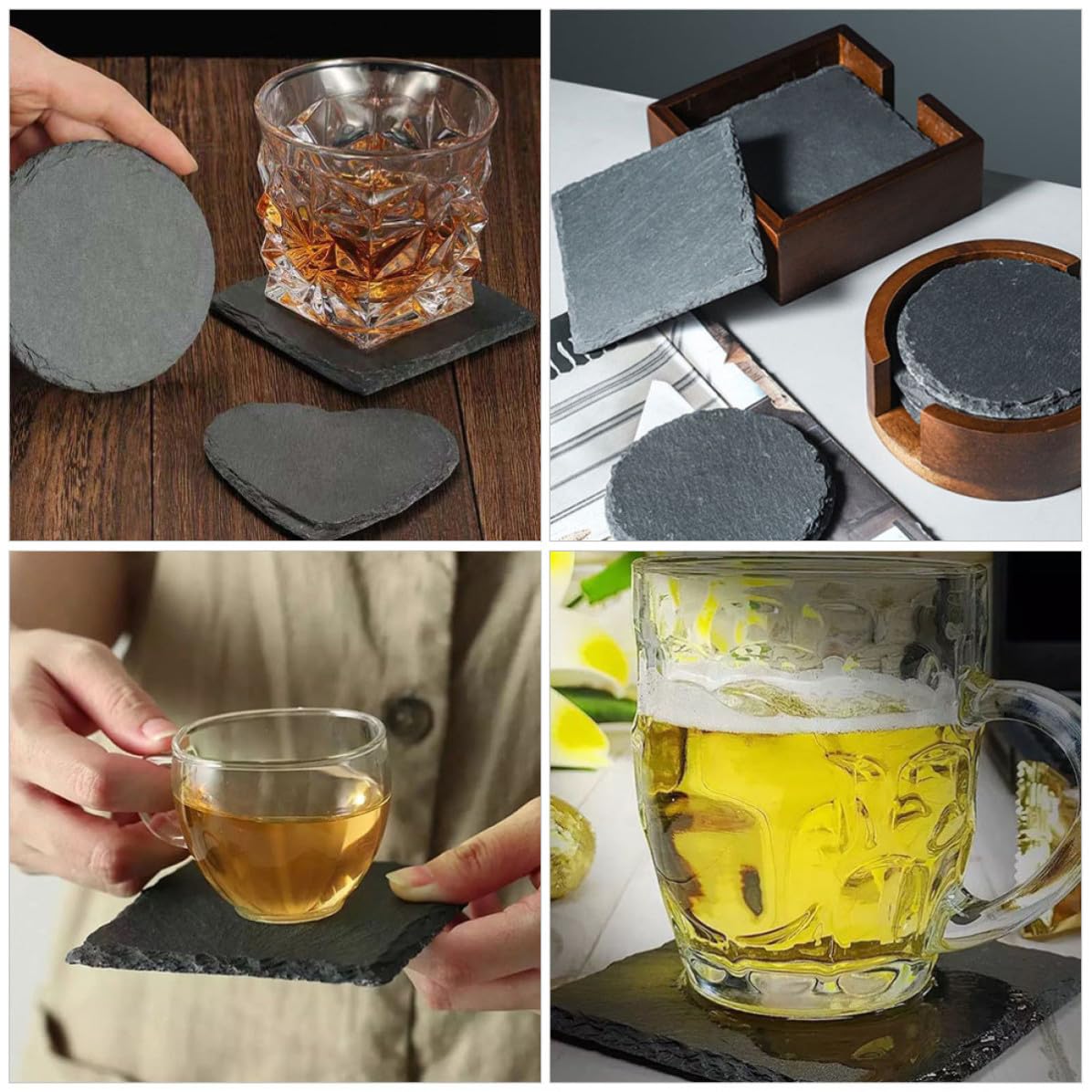 Black Natural Stone Square Coasters W890622