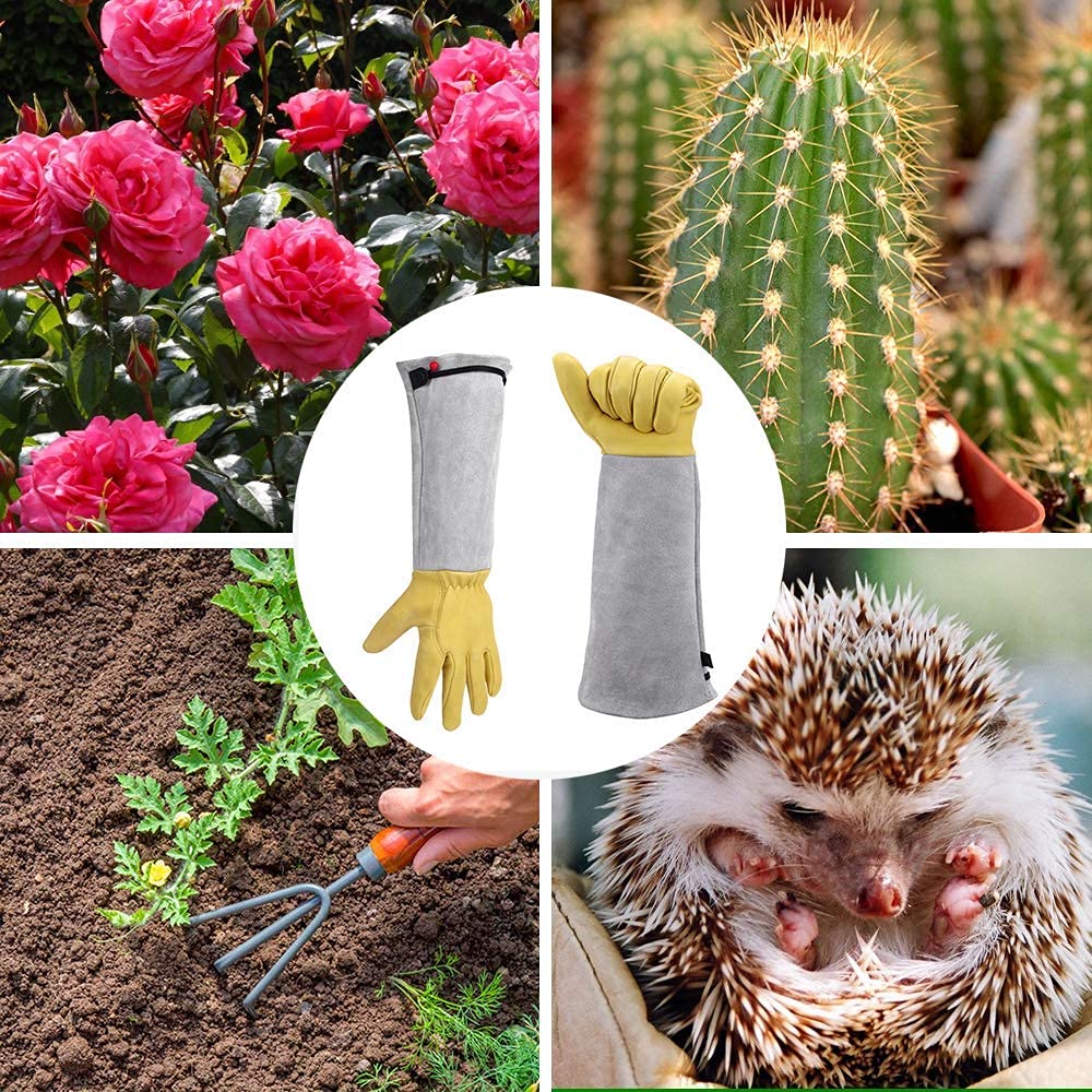 Long Leather Gardening Gloves with Adjustable Cuff M143283
