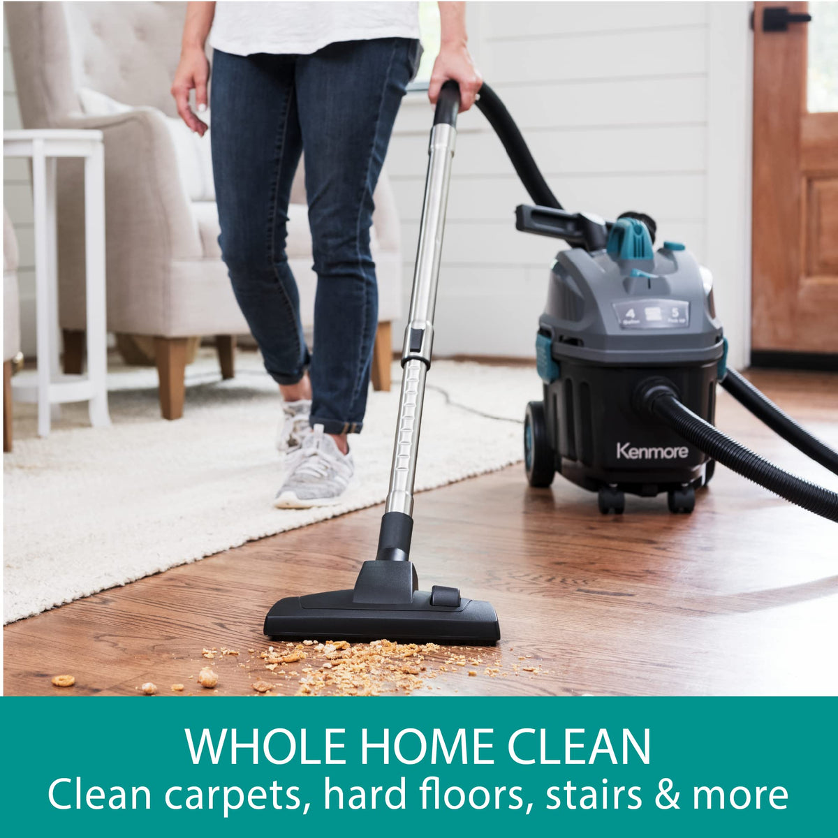 Wet Dry Canister Vacuum Cleaner 4 Gallon 5 Peak HP with Washable HEPA Filter Q264