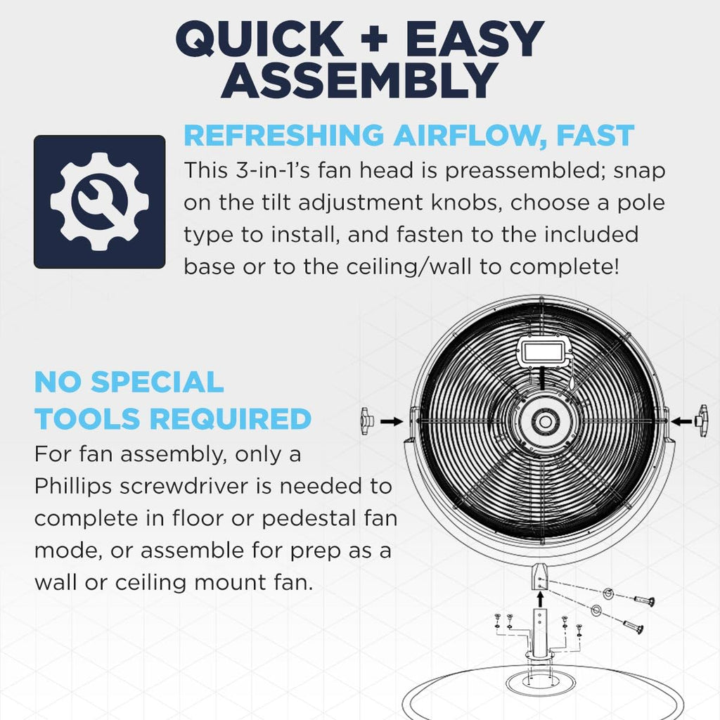 20" 3-In-1 Metal Pedestal Wall Floor Fan Z835