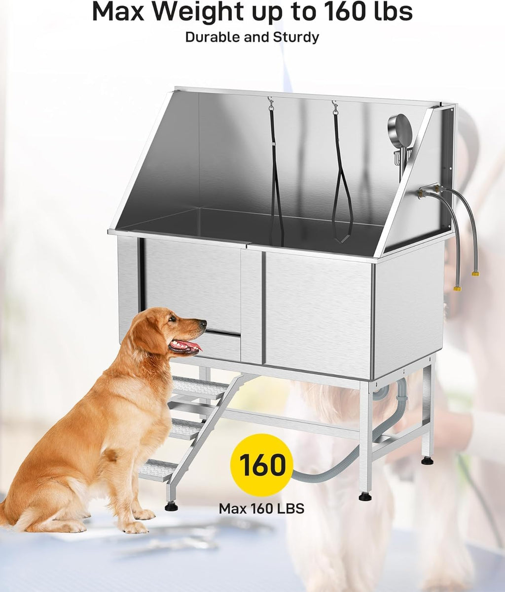 50" Stainless Steel Dog Grooming Bathtub with Faucet J494